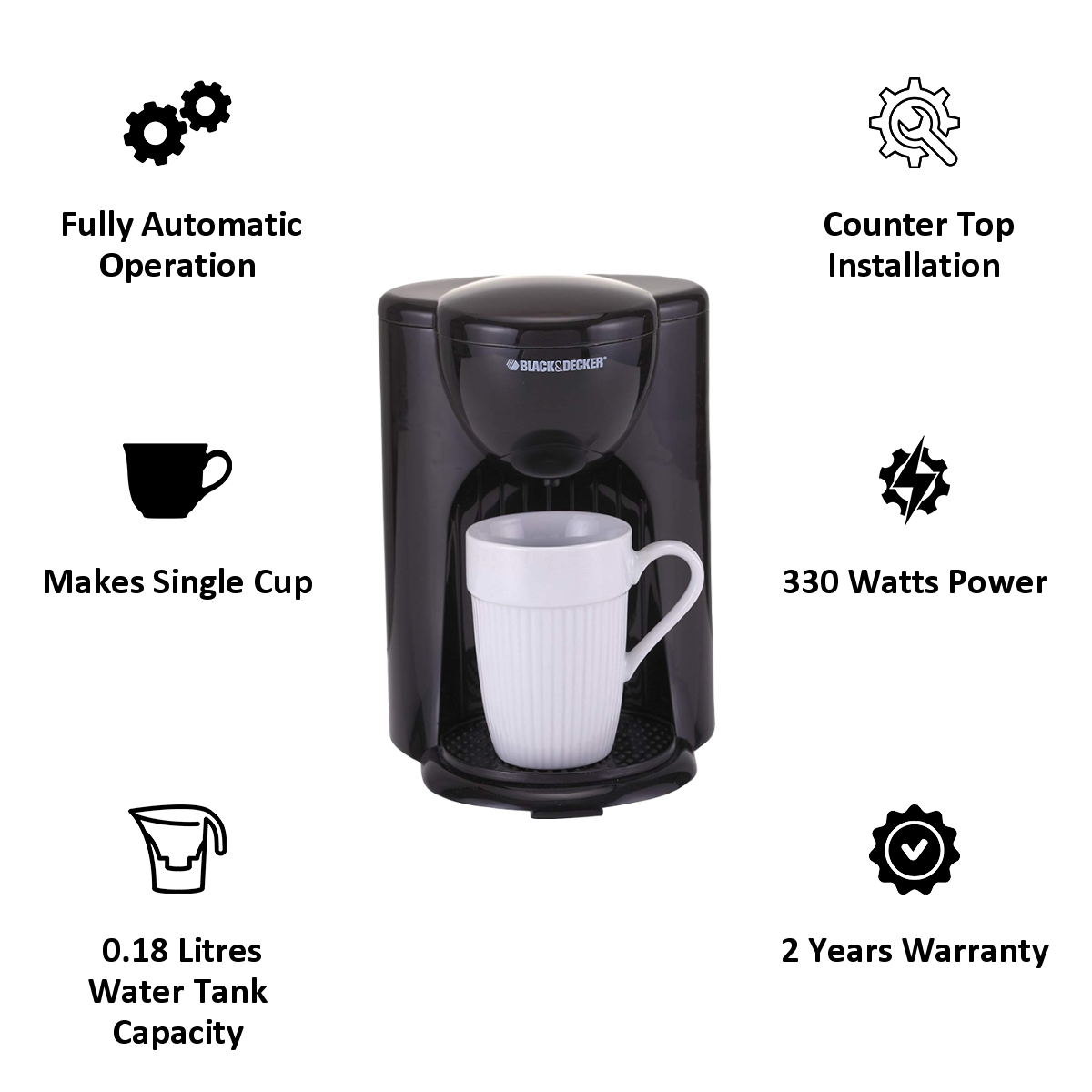 Buy Black & Decker 1 Cup Coffee Maker (DCM25, Black) Online Croma